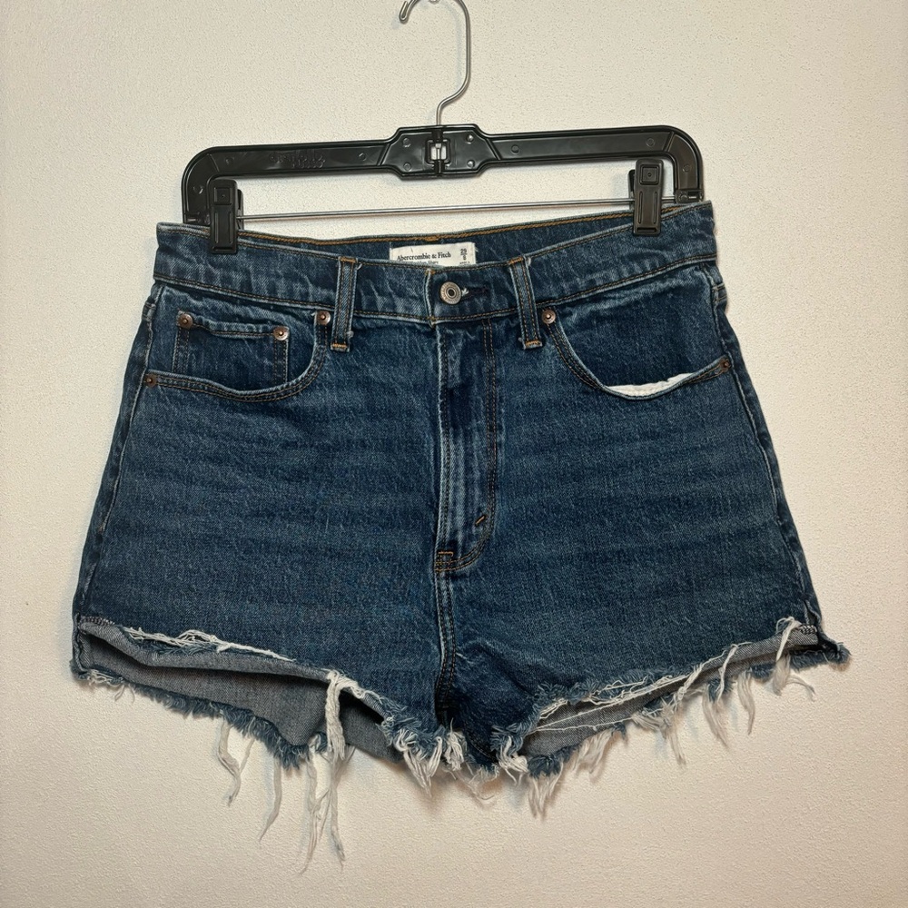 Abercrombie & Fitch High Waist Denim Shorts - Dark Blue